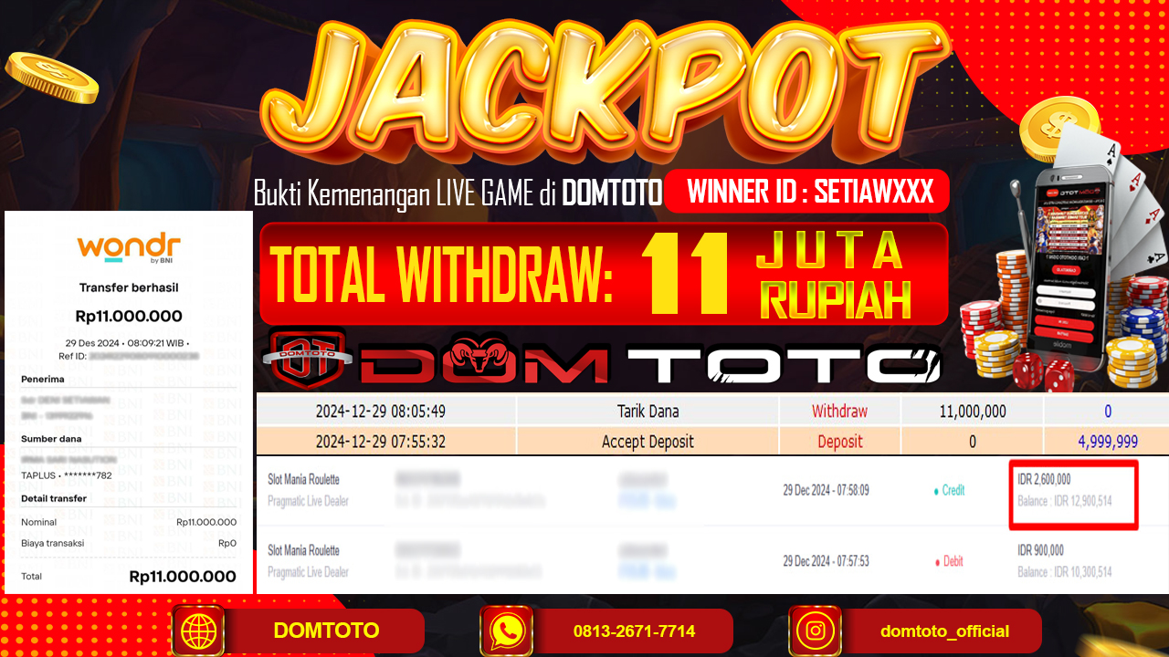 JACKPOT LIVE GAME SLOT MANIA ROULETTE 29 DESEMBER 2024